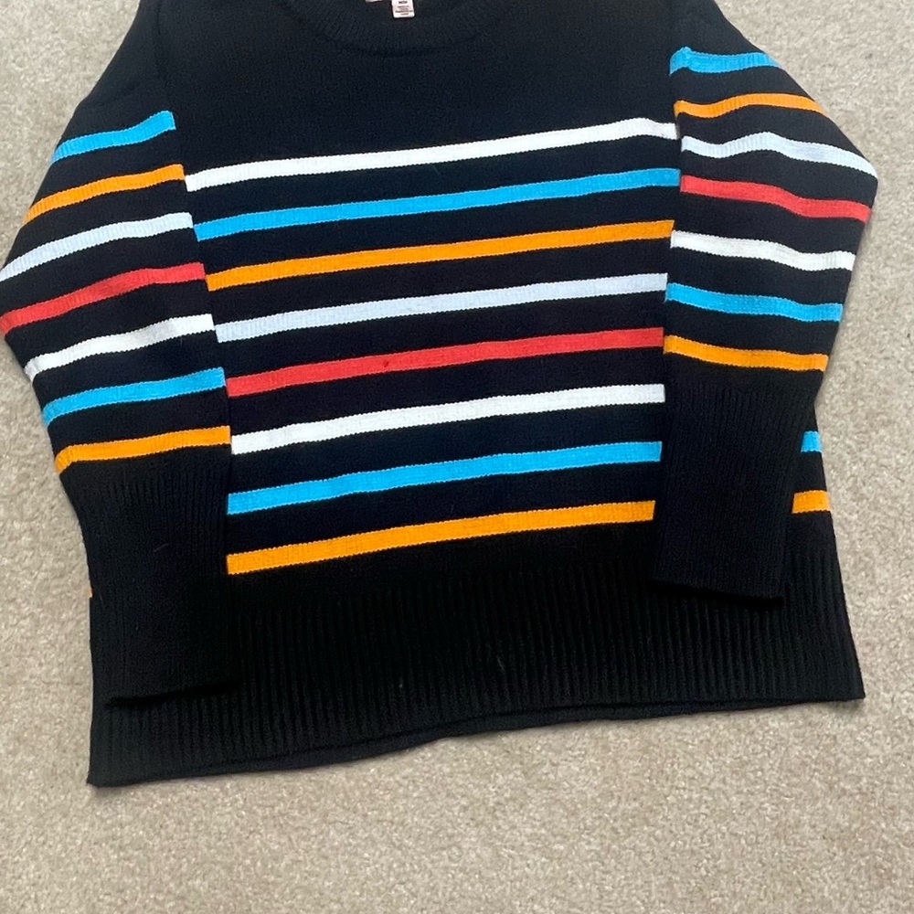 Striped Black Sweater with Multicolor Stripes